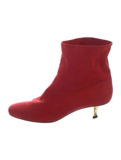 Pre-owned Lanvin Suede Slouch Boots In Red