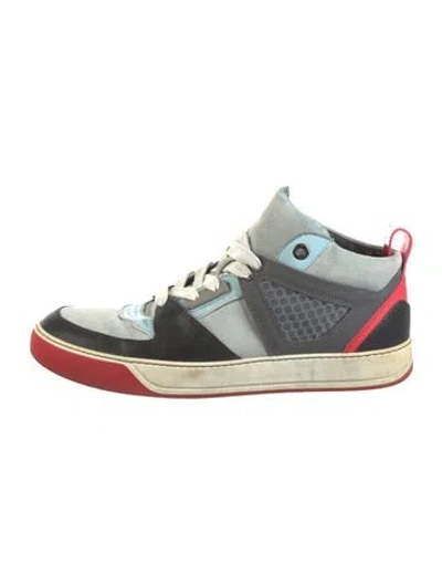 Pre-owned Lanvin Suede Sneakers In Blue/neutrals/red