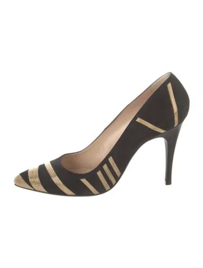 Pre-owned Lanvin Suede Striped Pumps In Black