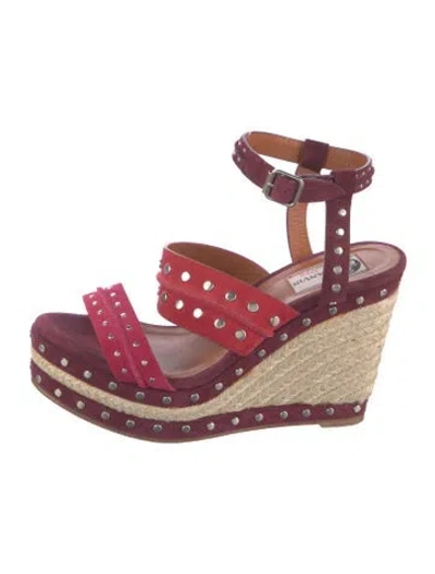 Pre-owned Lanvin Suede Studded Accents Espadrilles In Burgundy