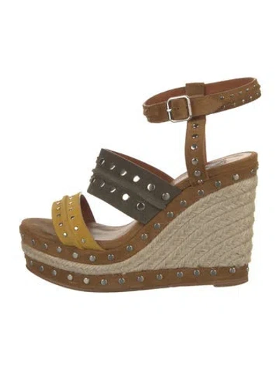 Pre-owned Lanvin Suede Studded Accents Espadrilles In Neutral