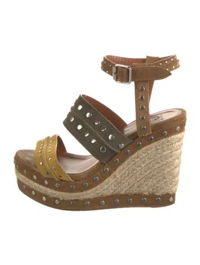 Pre-owned Lanvin Suede Studded Accents Espadrilles In Neutrals