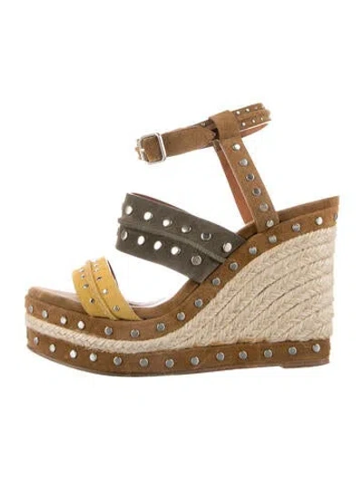 Pre-owned Lanvin Suede Studded Accents Sandals In Green