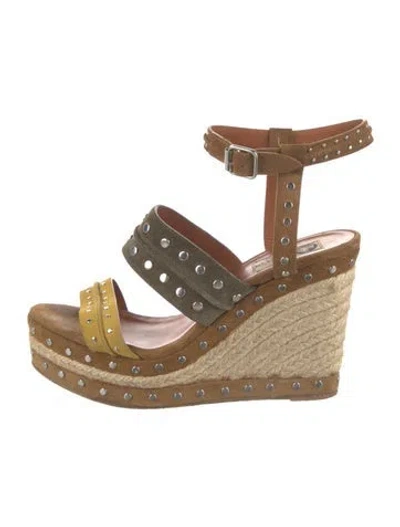 Pre-owned Lanvin Suede Studded Accents Sandals In Green/neutrals