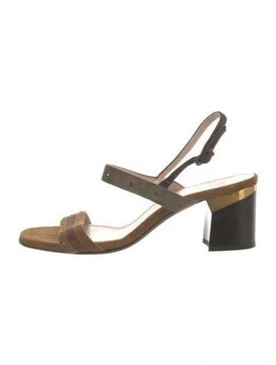 Pre-owned Lanvin Suede Studded Accents Slingback Sandals In Brown