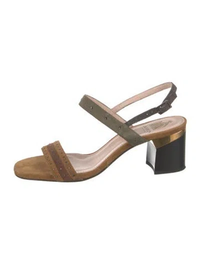 Pre-owned Lanvin Suede Studded Accents Slingback Sandals In Multi