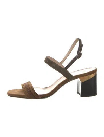 Pre-owned Lanvin Suede Studded Accents Slingback Sandals In Neutral