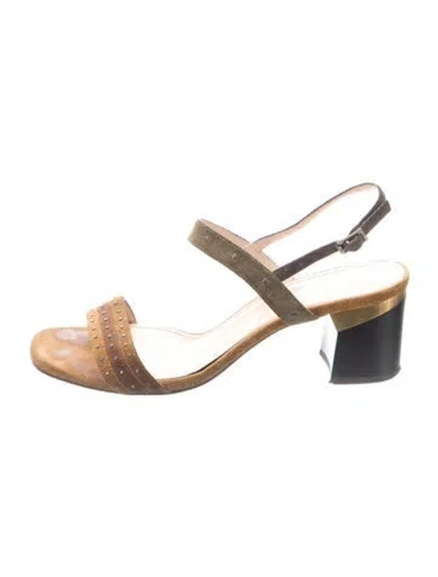 Pre-owned Lanvin Suede Studded Accents Slingback Sandals In Neutral