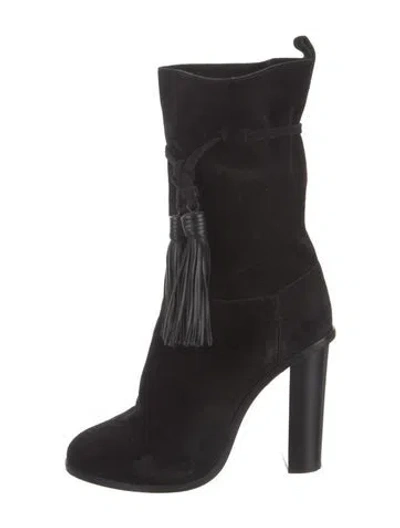 Pre-owned Lanvin Suede Tassel Accents Boots In Black