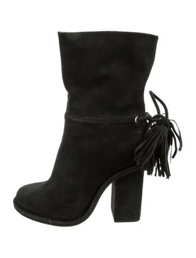 Pre-owned Lanvin Suede Tassel Accents Boots In Black/green