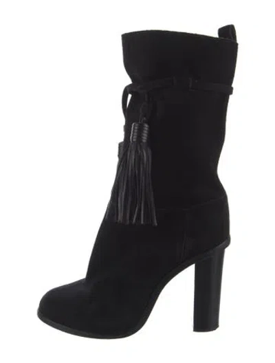 Pre-owned Lanvin Suede Tassel Accents Slouch Boots In Black