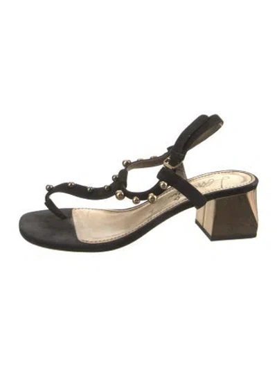 Pre-owned Lanvin Suede T-strap Sandals In Black