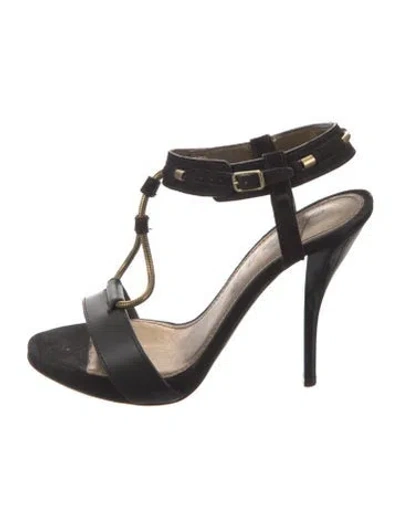 Pre-owned Lanvin Suede T-strap Sandals In Black