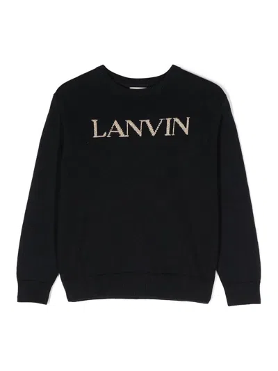 Lanvin Kids' Navy Blue Cotton And Wool Girl  Jumper In Black