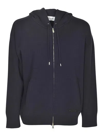 Lanvin Drawstring Zip-up Hoodie In Navy