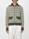 Lanvin Khaki And White Herringbone Pattern Cotton Sweater In Green