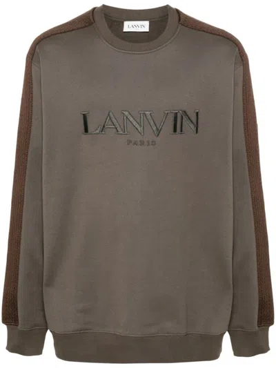 Lanvin Embroidered Crewneck Jersey Sweater In Shadow