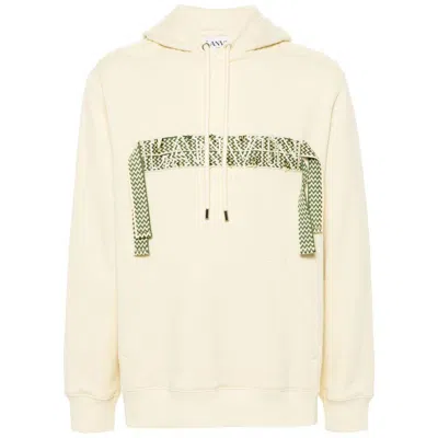 Lanvin Logo-embroidered Lace-detailed Drawstring Hoodie In Yellow