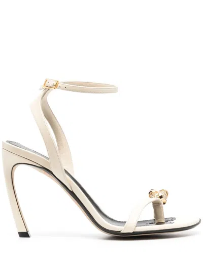 Lanvin Swing 105mm Embellished Leather Sandals In White