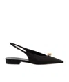 Lanvin Pointed Toe Black Satin Ballerinas With Slingback Design In Black