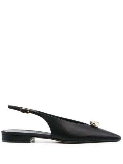 Lanvin Pointed Toe Black Satin Ballerinas With Slingback Design