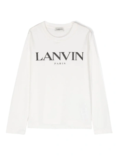 Lanvin Kids'  T-shirt Bianca In Jersey Di Cotone Bambino In Bianco