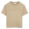Lanvin Boy's Logo-embroidered T-shirt In Beige