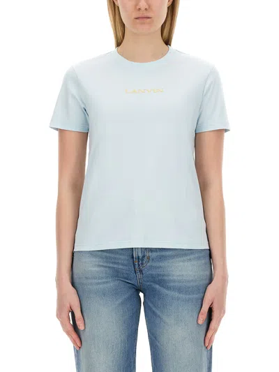 Lanvin T-shirt With Logo In Azure