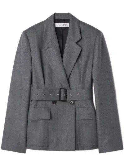 Lanvin Tailored Wool Jacket With Belted Waist And Structured Silhouette In Gray