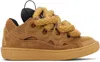Lanvin Tan Curb Leather With Snake Laces Sneakers In Brown