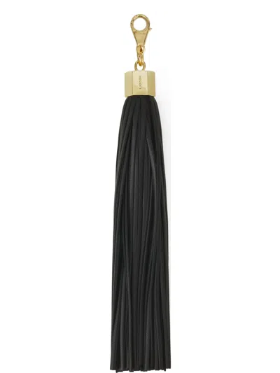 Lanvin Leather Pompom Bag Charm In Black