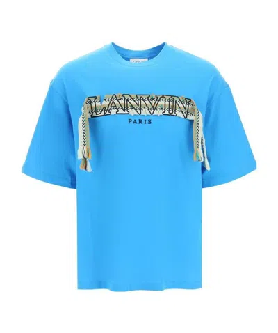 Lanvin Tassel Embroidered-logo T-shirt In Blue