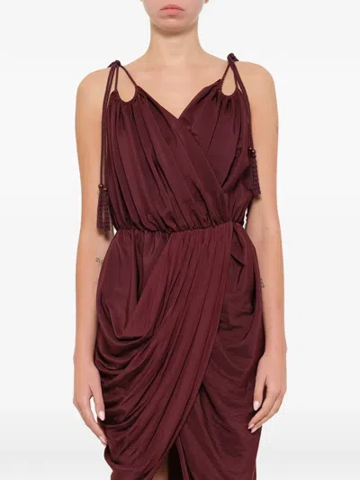 Lanvin Tassel-detail Draped Dress In Burgundy