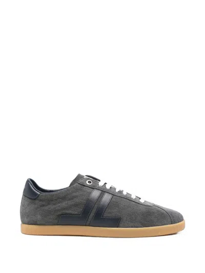 Lanvin Textured Grey Sneakers With Navy Leather Accents In Gray