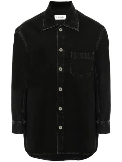 Lanvin Textured Long Sleeve Overshirt In Black