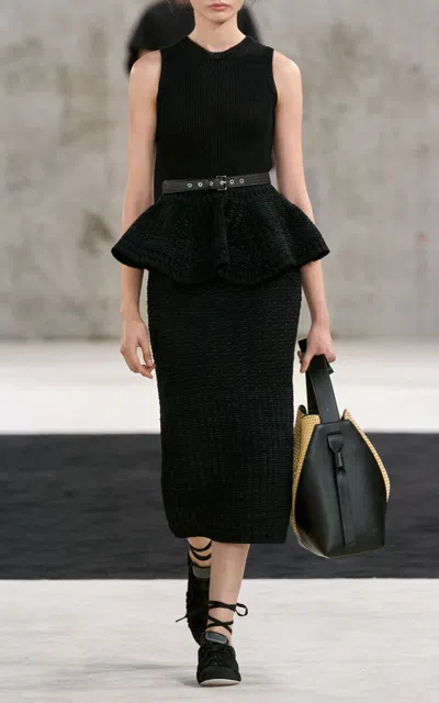 Lanvin Textured Midi Skirt In Black