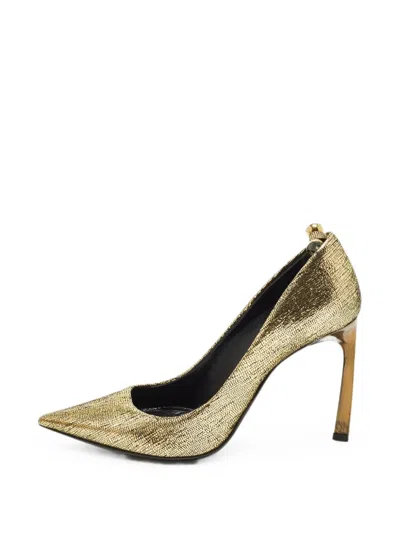 Pre-owned Lanvin Textured Pointed-toe Pumps In Gold