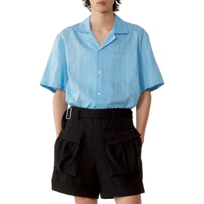 Lanvin Textured Shirt In Cotton And Silk In Blue
