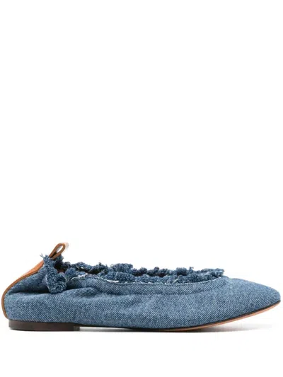 Lanvin Frayed Detail Denim Flat Shoes In Blue