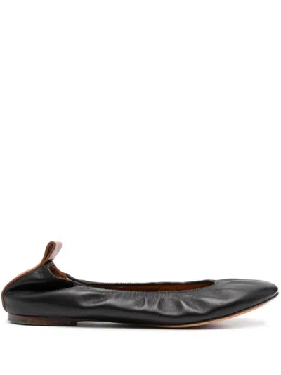 Lanvin The Leather Ballerina Shoes In Black