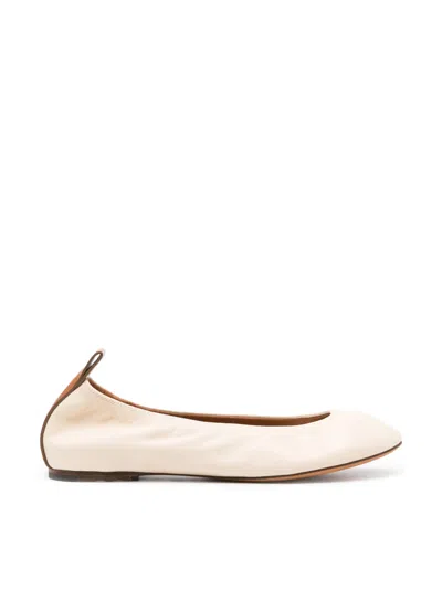 Lanvin The Nappa Leather Logo Ballerina Flat In Beige