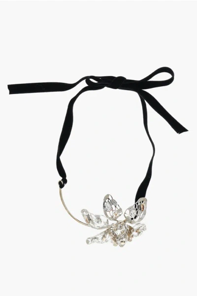 Lanvin Thread Necklace With Flower Shaped Pendant Embellished With In Black