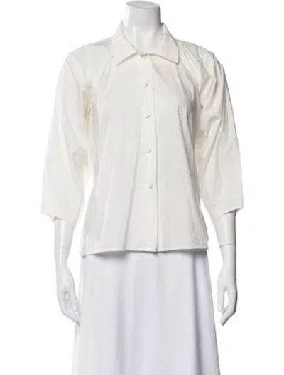Pre-owned Lanvin Three-quarter Sleeve Button-up Top In White
