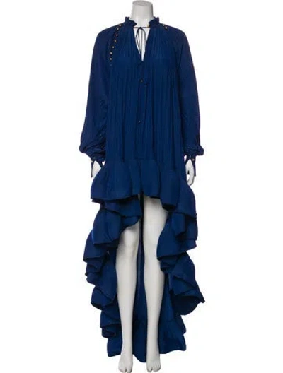 Pre-owned Lanvin Tie Neck Long Dress In Blue