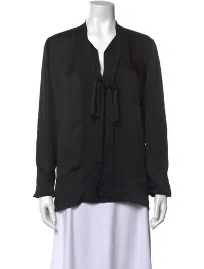 Pre-owned Lanvin Tie Neck Long Sleeve Blouse In Black