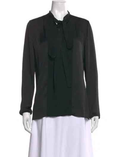 Pre-owned Lanvin Tie Neck Long Sleeve Blouse In Black