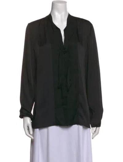 Pre-owned Lanvin Tie Neck Long Sleeve Blouse In Black