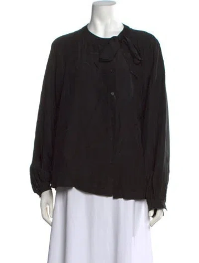 Pre-owned Lanvin Tie Neck Long Sleeve Blouse In Black