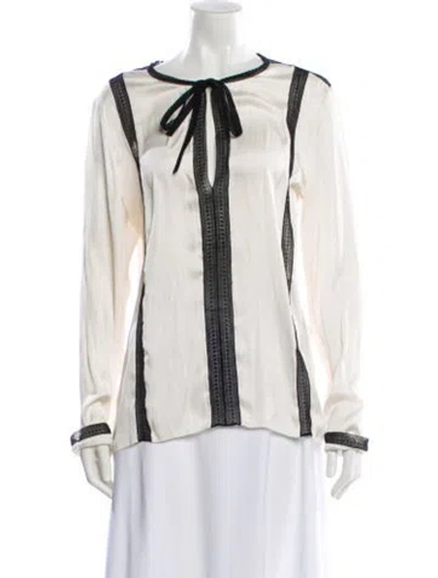 Pre-owned Lanvin Tie Neck Long Sleeve Blouse In Neutral