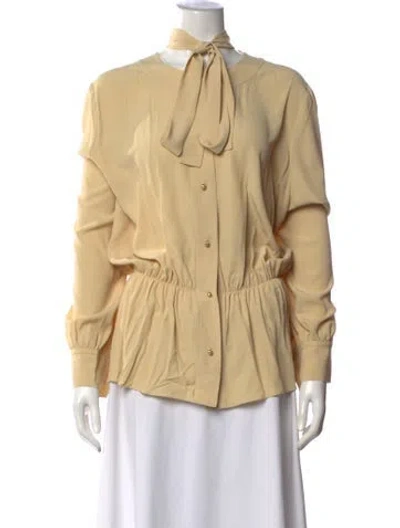 Pre-owned Lanvin Tie Neck Long Sleeve Blouse In Neutrals